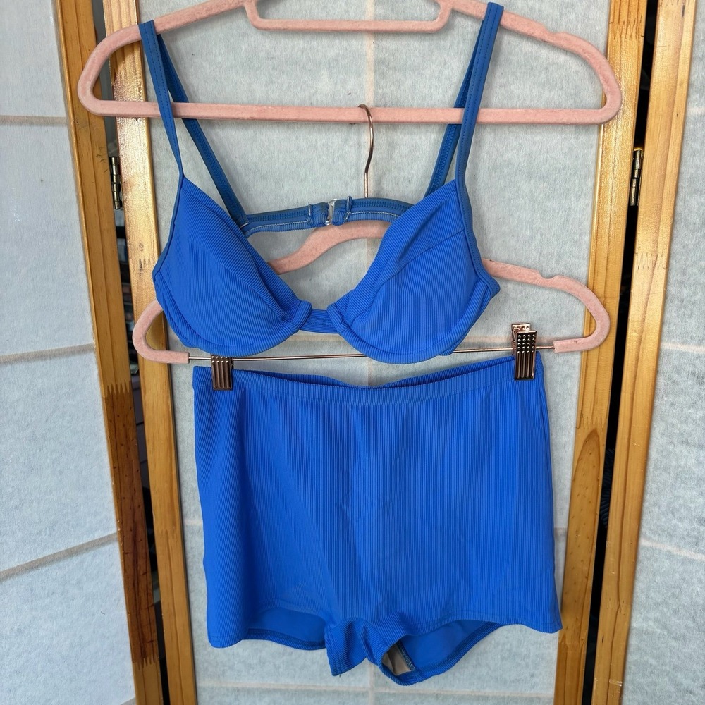Krista Teen's Blue Bikini Set‎ 2 Top M 8 Bottoms L 12 Swimsuit Set Ribbed